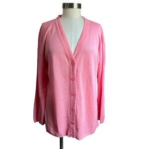 Talbots V Neck Pink Lightweight 100% Linen Sweater Cardigan Sz Small